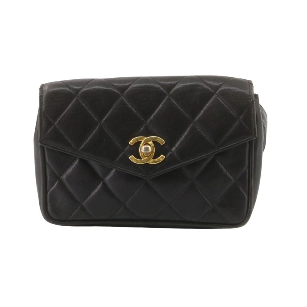 Chanel Vintage Black Quilted Leather Belt Bag